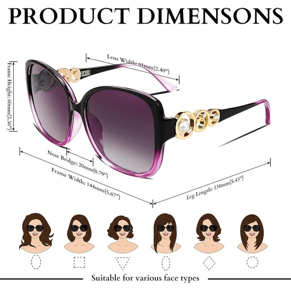 Women's Fashion Sunglasses Square Frame With Pearl Sparkling Eyes Protection - Picture 5 of 15